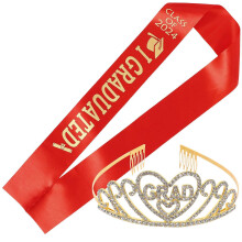 2024 Graduation Tiara Metal Crown Sash 1 Set Graduation Party Costume Decorations