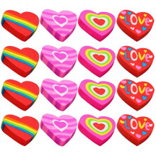 48Pcs Colored Heart Shape Mini Cartoon Erasers Kids School Supplies