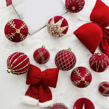 Christmas red flocking bow decoration 12 pcs