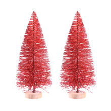 Mini Artificial Christmas Tree with Wood Base 2pcs Red