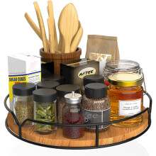 Lazy Susan turntable organizer pine wood 9 inch