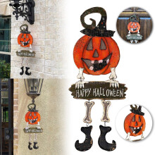Plaque de porte en bois en forme de citrouille - Panneau Joyeux Halloween