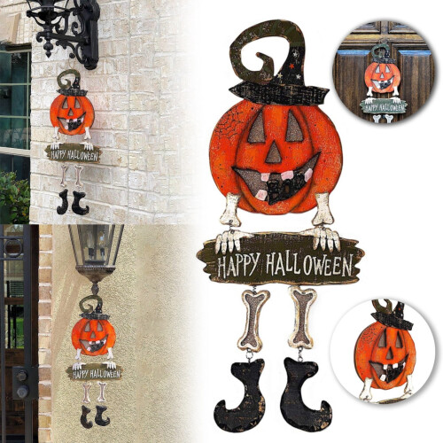 Trægræskardørplade Glædelig Halloween-skilt