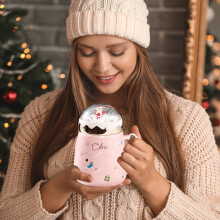 Kerstmok van keramiek met deksel, 450 ml, roze