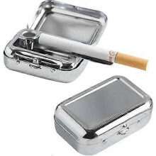 Lommeaskebæger, kompatibel med cigaretter på rejser og rejser, mini, bærbar, metal, med låg, lugtfri