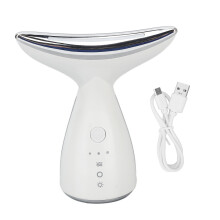 Dispositivo multifunzionale per la cura della pelle del viso con 3 modalità di colore e vibrazione per viso e collo.