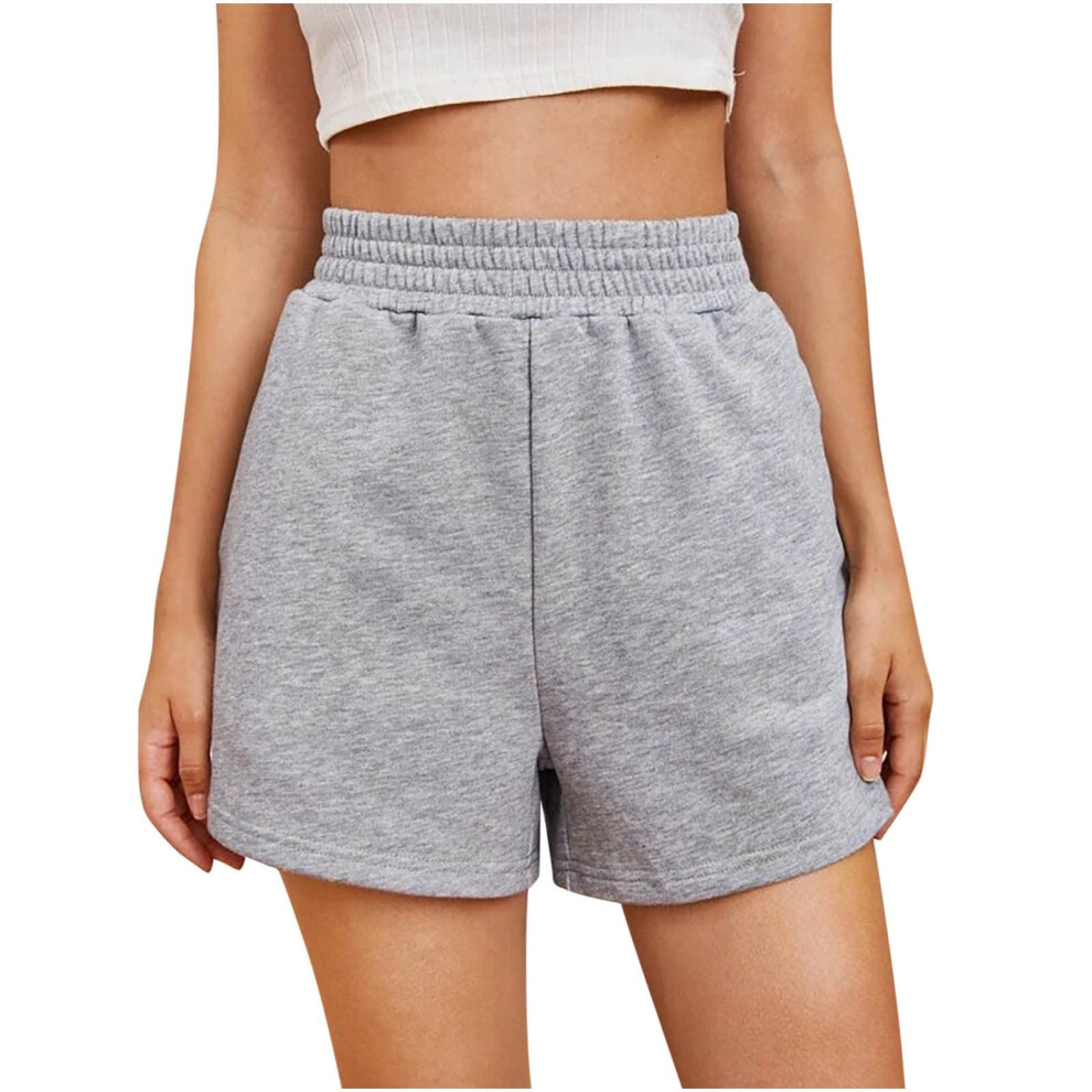 Gray WomenâS High Waist Sweat Shorts With Drawstring &- Xxl