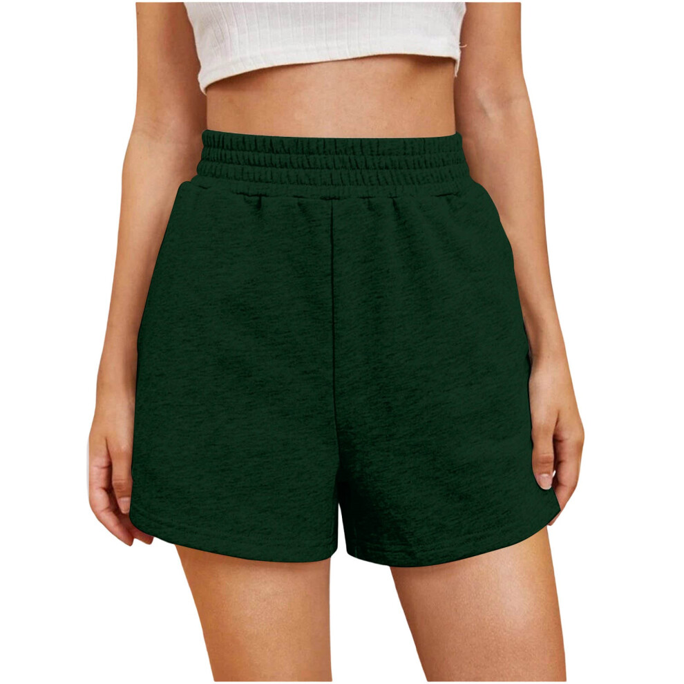 Green WomenâS High Waist Sweat Shorts With Drawstring &-Army L