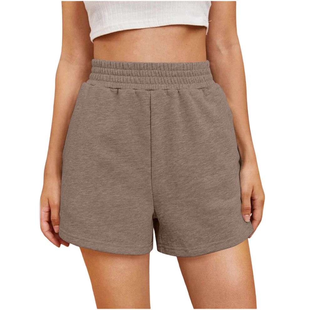 Brown WomenâS High Waist Sweat Shorts With Drawstring &- S