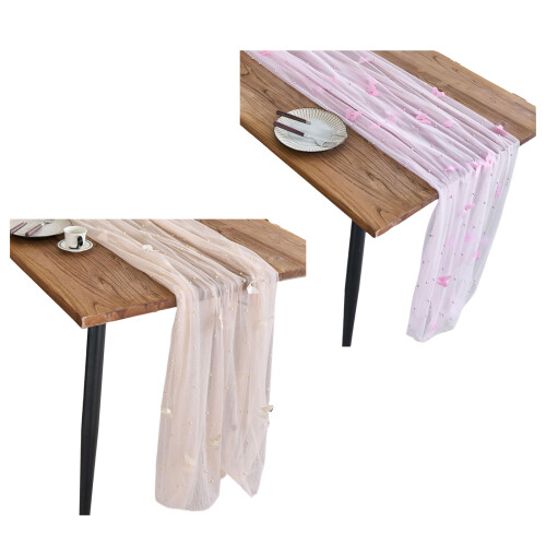Butterfly Sheer Mesh Lace Table Runner With-75x180 pink 1