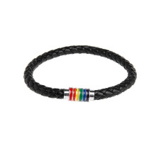 Leather Bracelet with Rainbow Magnetic Clasp 8mm Wide 22cm for Couples Daily Wear