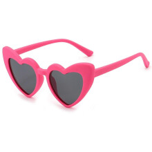 Kids Sunglasses Silicone Polarized Heart Frame Dark Red Unisex for Boys Girls with Storage Pouch for Sunny Outdoor Use