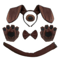 5 Pieces Brown Dachshund Costume Set With Hairband Nose Tail Gloves Bowtie for Adults Kids Animal Theme Cosplay Parties