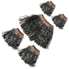 Hawaiian Hula Grass Skirt Set Black 5 Pcs with Arm Leg Bands Elasticated Trim for Luau Beach Tropical Themed Events
