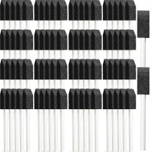 200 Pack Foam Paint Brushes, 1 Inch Black Sponge Heads with Sturdy Wooden Handles, Reusable Washable with Beveled Edges for Narrow Spaces