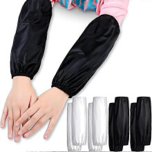 PVC Waterproof Arm Sleeves 4 Pairs Reusable Oilproof 13 Inch Black White Elastic Cuff for Cleaning Cooking Painting Gardening Car Washing