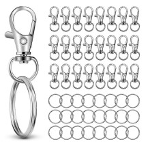 Key Chain Making Kit 25 Sets 50 PCS Silver Metal Lobster Claw Clasps Key Rings 360 Degree Rotatable for DIY Crafts Accessories