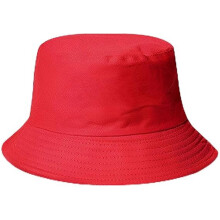Unisex Reversible Polyester Cotton Bucket Hat Red 58cm Wide Brim UV Sun Protection for Outdoor Casual Daily Wear