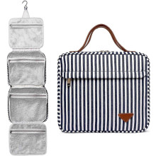 Hanging Toiletry Wash Bag Striped Unisex for Women Men 27x10x21cm Multiple Pockets Integrated Reinforced Hook for Travel Daily Use