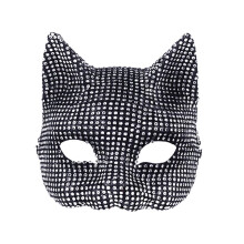 Women's Glitter Rhinestone Cat Mask and Cat Paw Gloves Set Adult Costume Accessory for Halloween Masquerade Cosplay Parties