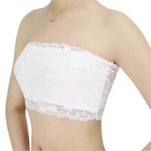 Women's White XL Floral Lace Strapless Orchid Pattern Bandeau Tube Bra Non-Padded Nylon Summer Innerwear for Low Cut Tops