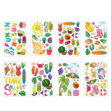 Removable Summer Window Stickers Easy Peel Reusable 8 Assorted Designs Bright Double-Sided Print for Home Retail Decoration
