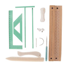 Bookbinding Tool Set for Beginners with ABS Signature Punching Tools, Wood Base Board, L-Shaped Ruler and Creasing Component