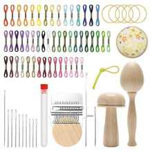 Darning Egg Mushroom Weaving Loom Kit with 14 Hooks, 9 Large Eye Needles, 50 Threads Natural Wood Ergonomic Handle for Sock Mending
