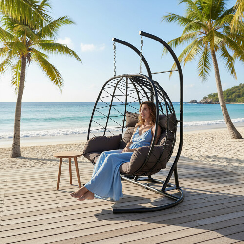 Living And Home 2-Seater Swing Hanging Egg Chair with Metal Stand 1