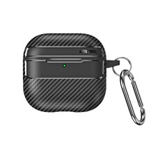 Funda para auriculares con textura de fibra de carbono compatible con AirPods 4, protección resistente y ligera