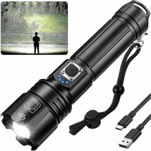 Lampe de poche LED rechargeable haute puissance, 990 000 lumens, 5 modes d’éclairage, autonomie de 12 h, étanche et durable pour extérieur