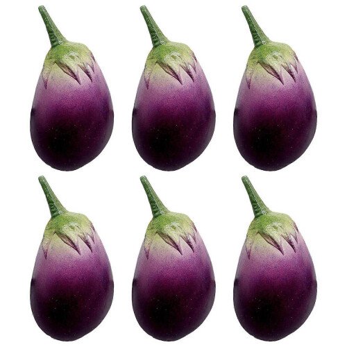 6 Pcs Artificial Eggplants, Realistic Plastic Vegetable Set for Kitchen Decor, Parties and Photo Props