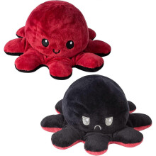 Omkeerbaar octopus knuffeldier, zachte pluchen cadeau voor kinderen, meisjes, familie en vrienden, 20 cm, rood en zwart
