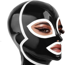 Latex Hood Mask with Open Mouth, Eyes and Nose, Zip Closure for Club Wear and Cosplay, Large
