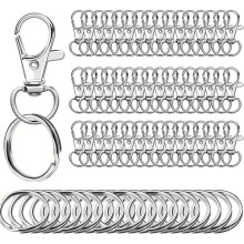 100 stuks draaibare karabijnhaken met sleutelhangers en sleutelringen, stevige sluitingen voor sleutelhangers en koordjes