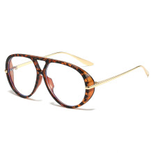 Retro leesbril met blauwlichtfilter, oversized ovaal pilotenmontuur, unisex, stijlvol en comfortabel, leopard C3-rekleur
