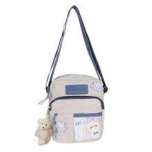 Zachte schoudertas in Japanse stijl met afneembare hanger voor dames en meisjes, wit en blauw, elegant en licht compact