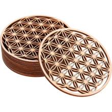 10 Pcs Birch Wood Coasters 10 x 10 cm Flower of Life Design Home Decor Natural Wood Drink Coasters for Table Protection