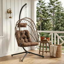Swing Hanging Egg Chair with Cushion and Headrest, Brown + Black