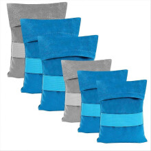 Strandsand-Entfernungsbeutel, 6-teiliges Set in Blau und Grau, wiederverwendbares Korallenplüschhandtuch zum Sandabwischen