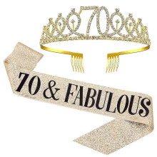 70. Geburtstag Schärpe und Tiara Set Goldene Strass Geburtstagsfeier Dekorationen
