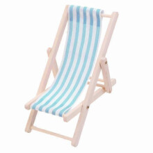 Lot de 2 fauteuils miniatures pour maison de poupée, rayures bleu marine, mobilier en bois à l'échelle 1:12 pour terrasse de jardin.