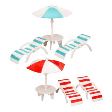 Mini Dollhouse Beach Chairs and Umbrellas 2 Sets Assorted Colour Plastic Seaside Themed for Outdoor Miniature Displays