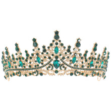 Green Crystal Wedding Tiara with Baroque Design for Brides