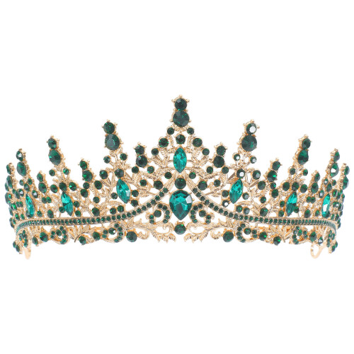 Green Crystal Wedding Tiara with Baroque Design for Brides
