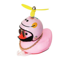 Pink Rubber Duck Car Ornament with Propeller Helmet Gold Chain Glasses Squeaky Silicone for Dashboard Bicycle Room Decor