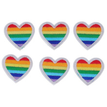 Rainbow Heart Patches 6 Pcs Cotton White Border 1.5 Inch Iron On Sew On for Clothing Repair Bags Hats DIY Embroidery Crafts