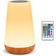 Luz nocturna LED con control remoto y táctil, luz blanca cálida regulable y colores RGB para mesita de noche y habitación infantil.