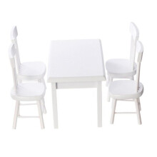 Dollhouse Furniture Set, Wooden White Miniature Table and 4 Chairs for Dollhouse Decoration