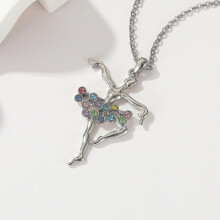 Collier de ballet pour femmes et filles avec pendentif danseuse, strass colorés, chaîne de 50 cm (19,68 pouces) - Cadeau